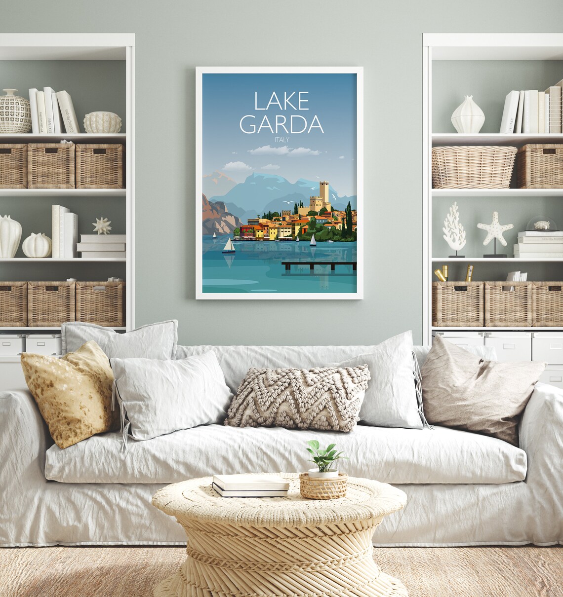Lake Garda Travel Poster, Italy Lake Landscape Print - Image 2