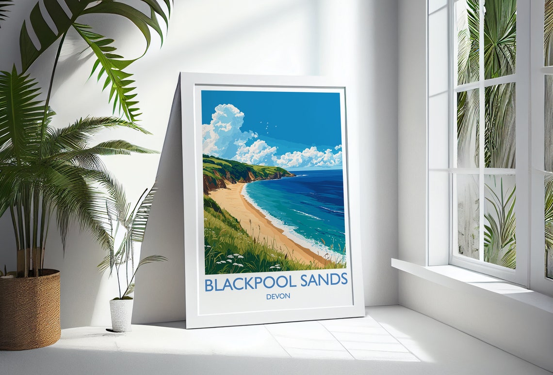 Blackpool Sands Devon Turquoise Cove Green Cliffs Beach Poster - Image 3