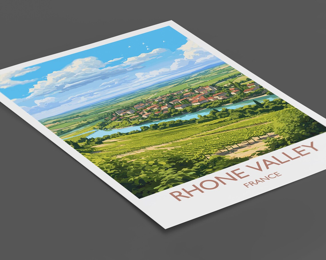 Rhone Valley France Vineyard River Village Wine Country Art Poster - Image 2