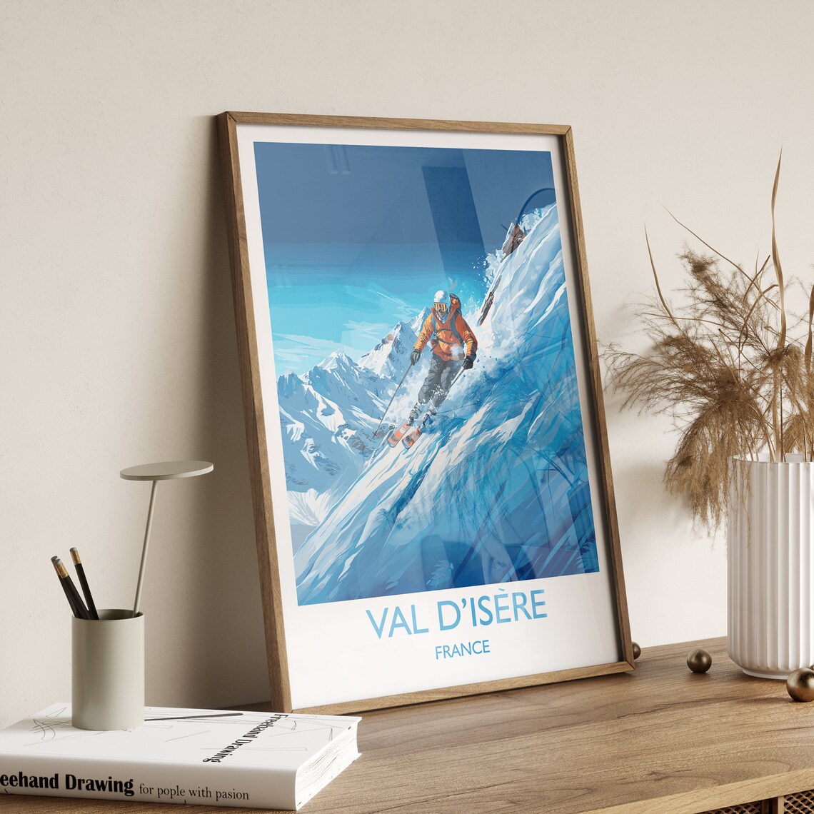 Val d'Isere France Steep Powder Skier Alpine Action Travel Poster - Image 3