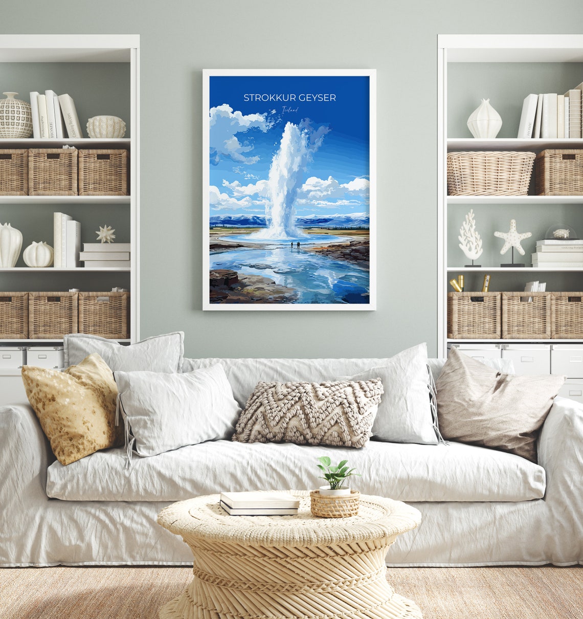 Strokkur Geyser Eruption Iceland Blue Sky Vintage Travel Poster - Image 4