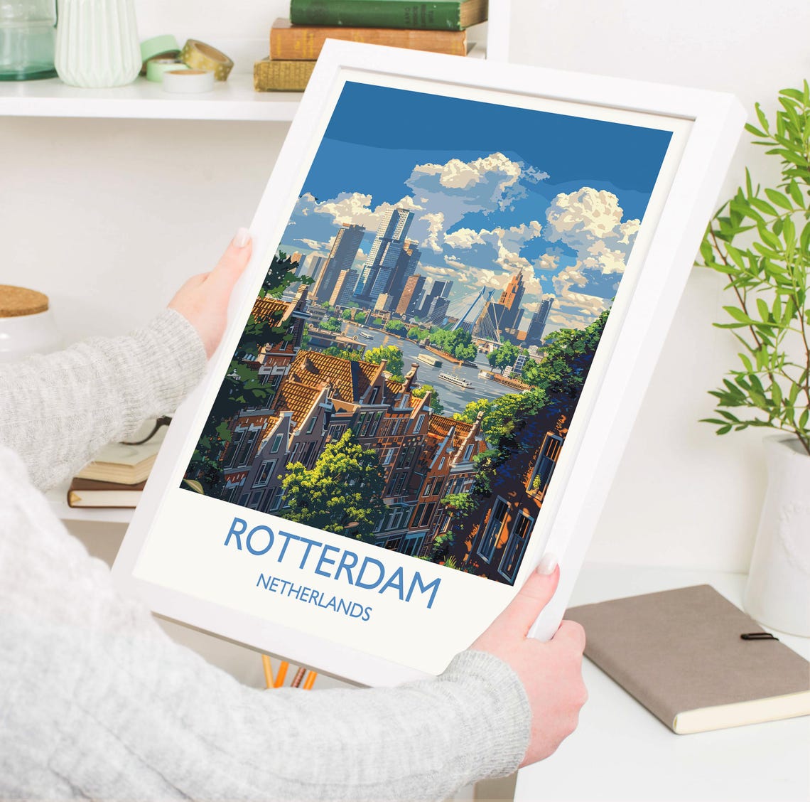 Rotterdam Netherlands Harbor Skyline Travel Poster With Caption - Image 3