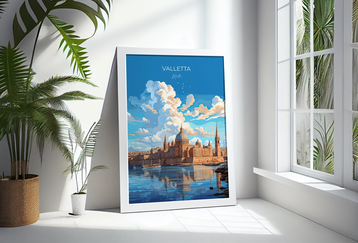 Valletta Malta Grand Harbour Basilica Dome Skyline Travel Poster - Image 3
