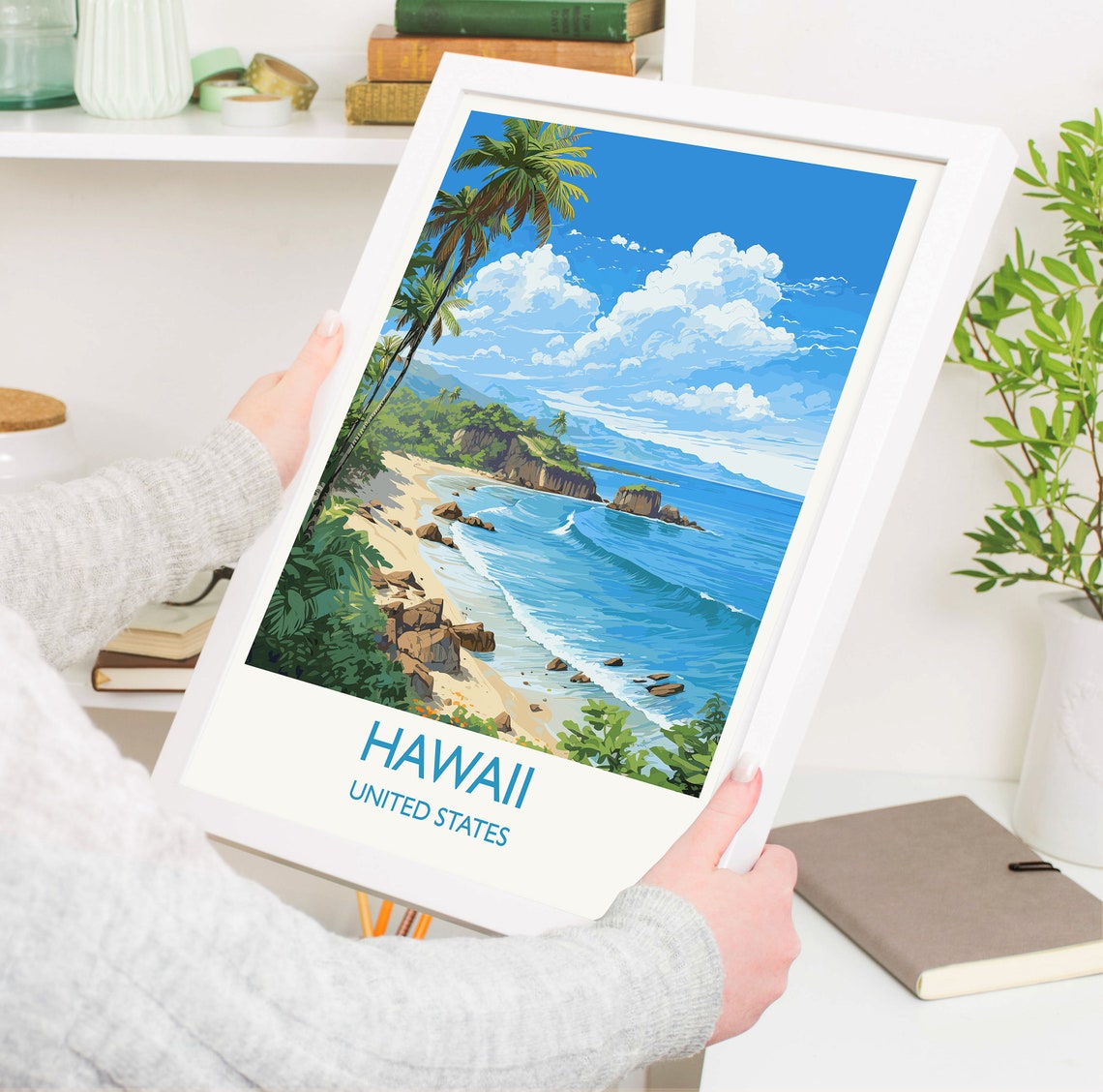 Hawaii Surf Beach Palm Trees Island Coast Travel Poster Wall Decor - Image 5
