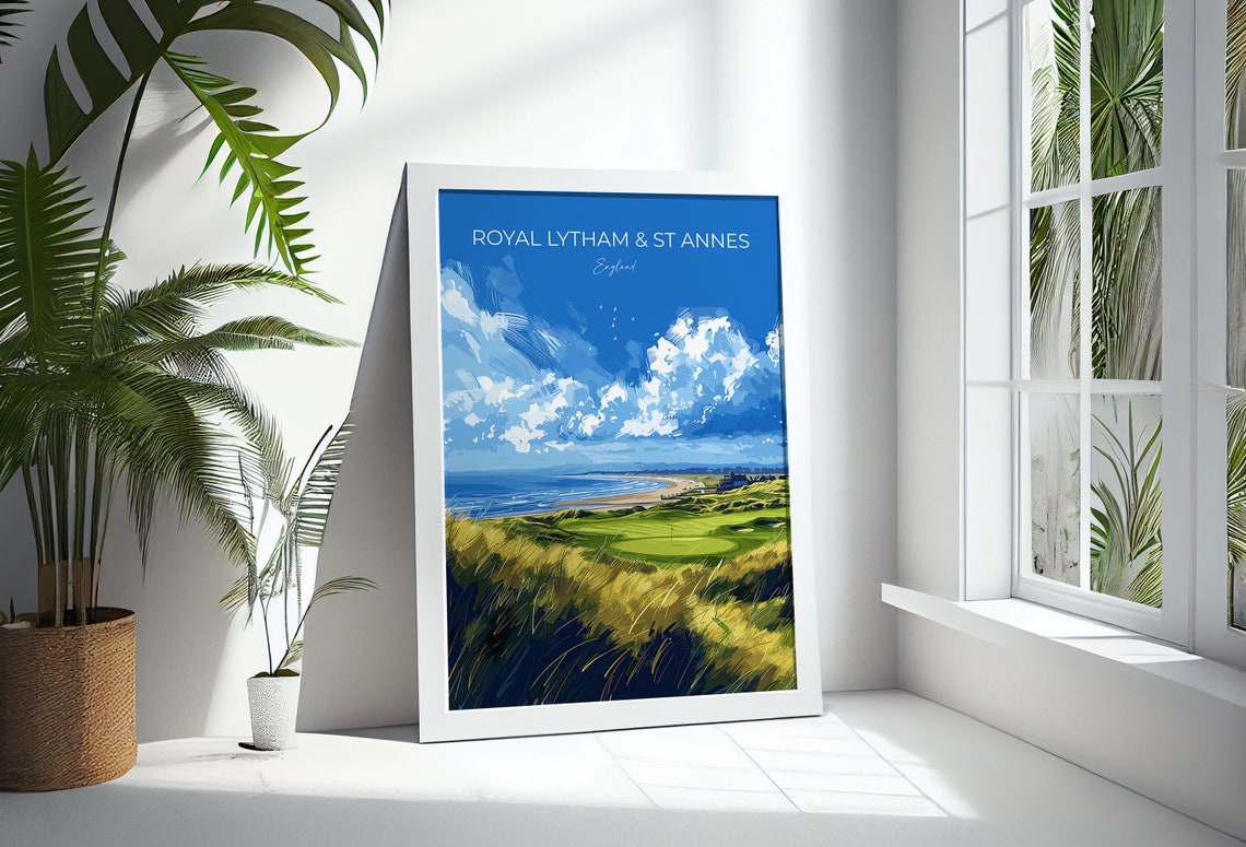 Royal Lytham & St Annes England Coastline Links Script Poster - Image 3