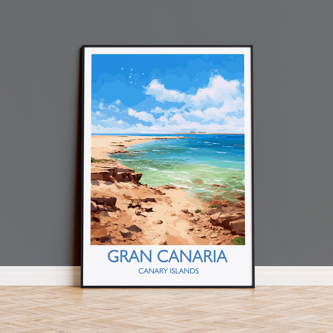 Gran Canaria Canary Islands Rocky Beach Turquoise Bay Travel Poster