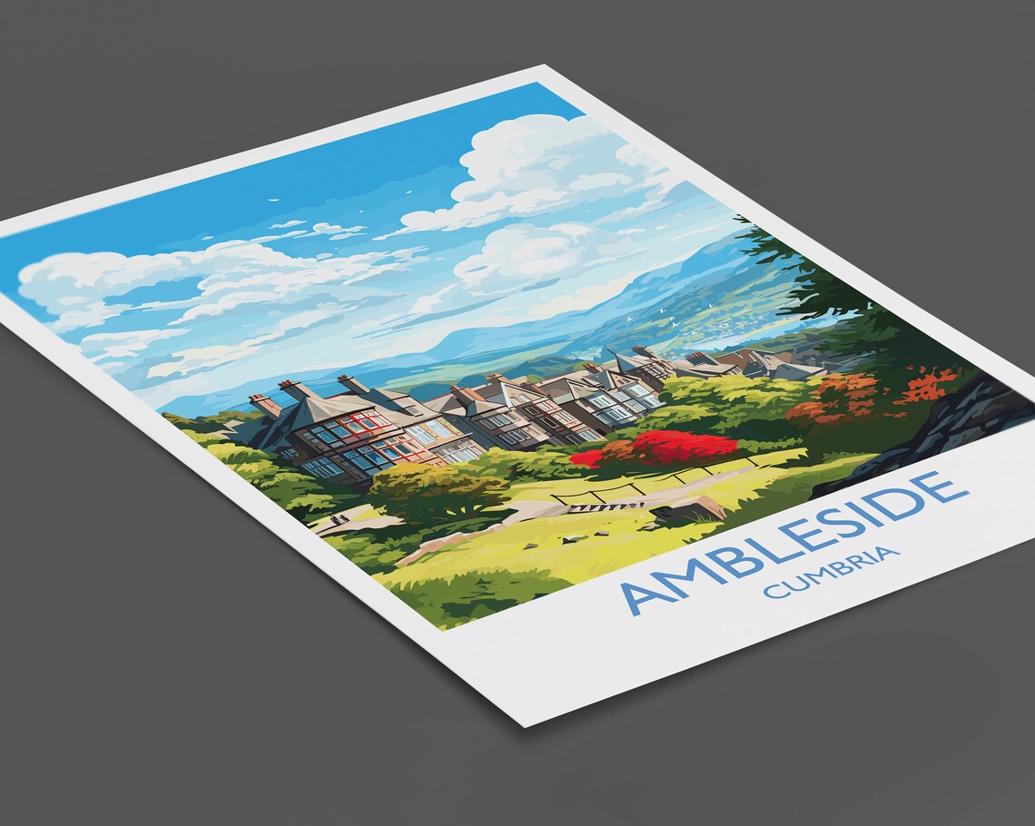 Ambleside Cumbria Hillside Town Autumn Lake District Art Poster - Image 2