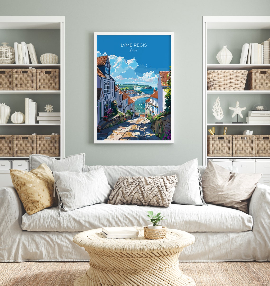 Lyme Regis Dorset Old Town Street Ocean Vintage Script Poster - Image 4