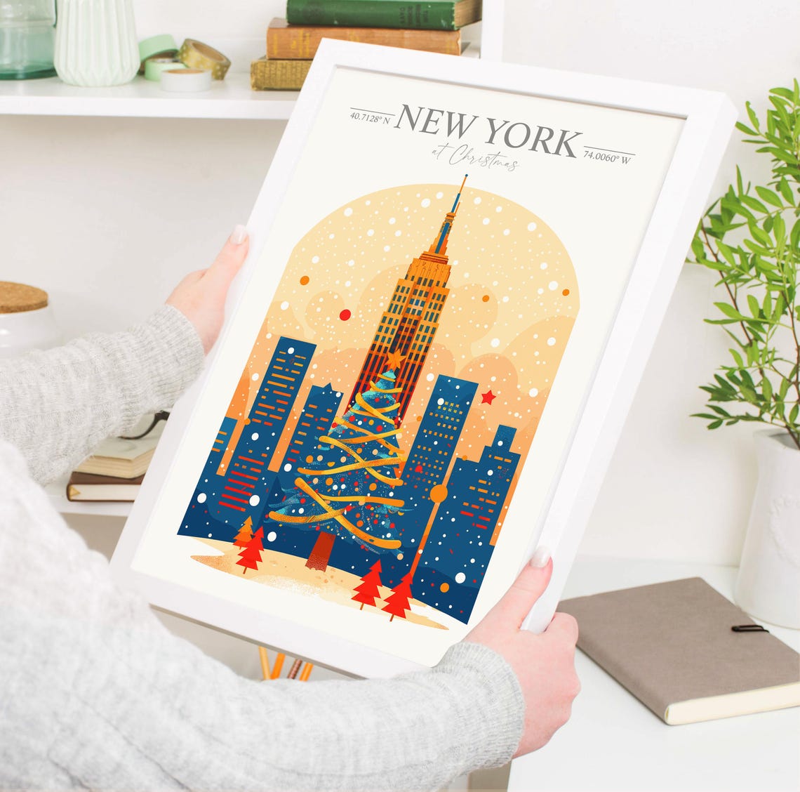 New York at Christmas Empire State Building and Sparkling Tree Poster - Image 3