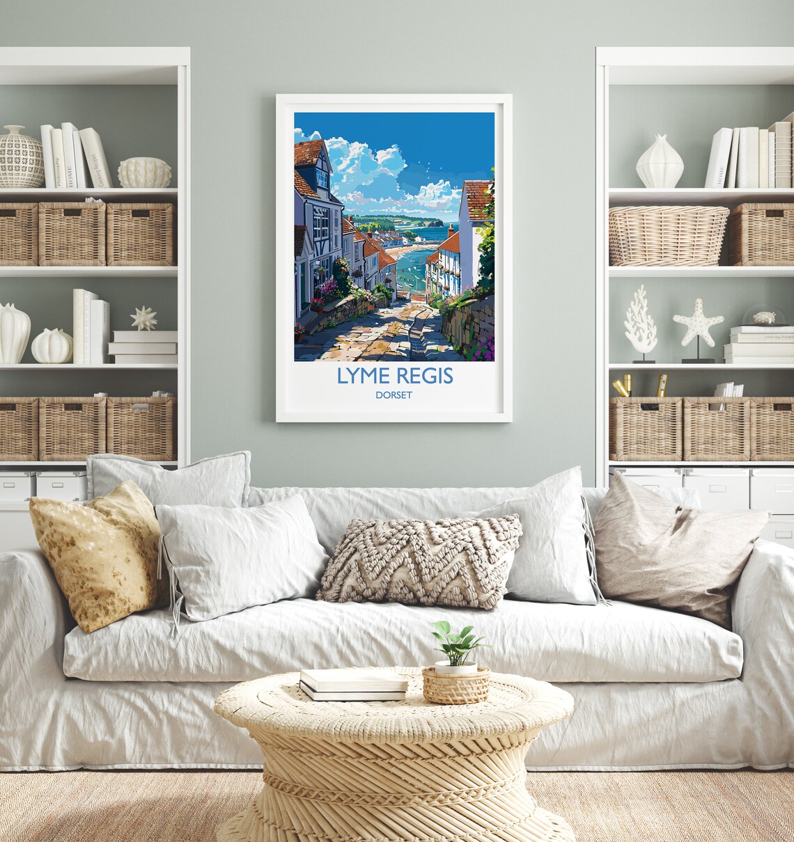 Lyme Regis Dorset Cobbled Street Seaside Cottages Vintage Poster - Image 4