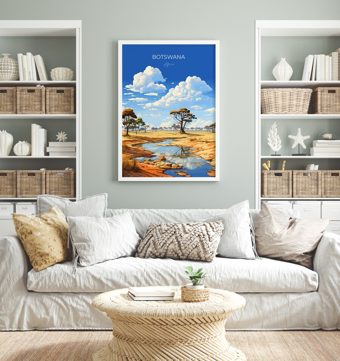 Botswana Africa Savanna Waterhole Bright Sky Vintage Travel Poster - Image 4