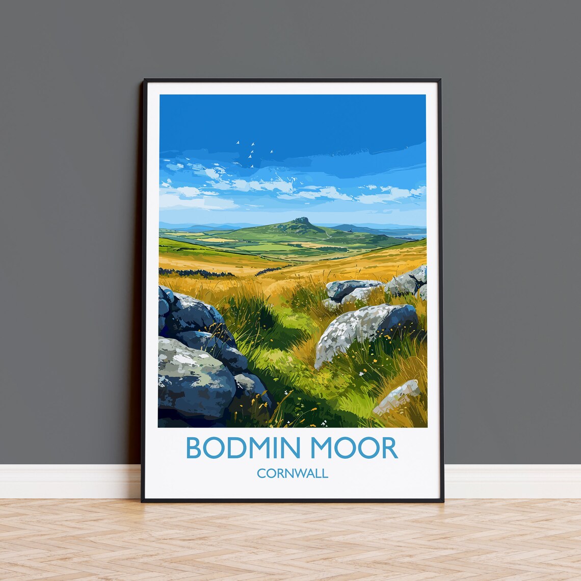 Bodmin Moor Cornwall Granite Boulders Golden Grass Hills Travel Poster