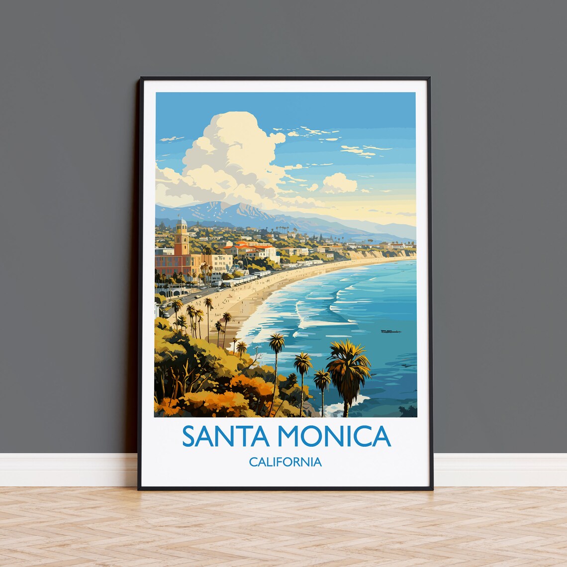 Santa Monica Travel Poster, California Wall Art Print