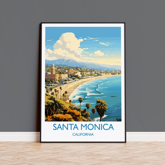 Santa Monica Travel Poster, California Wall Art Print
