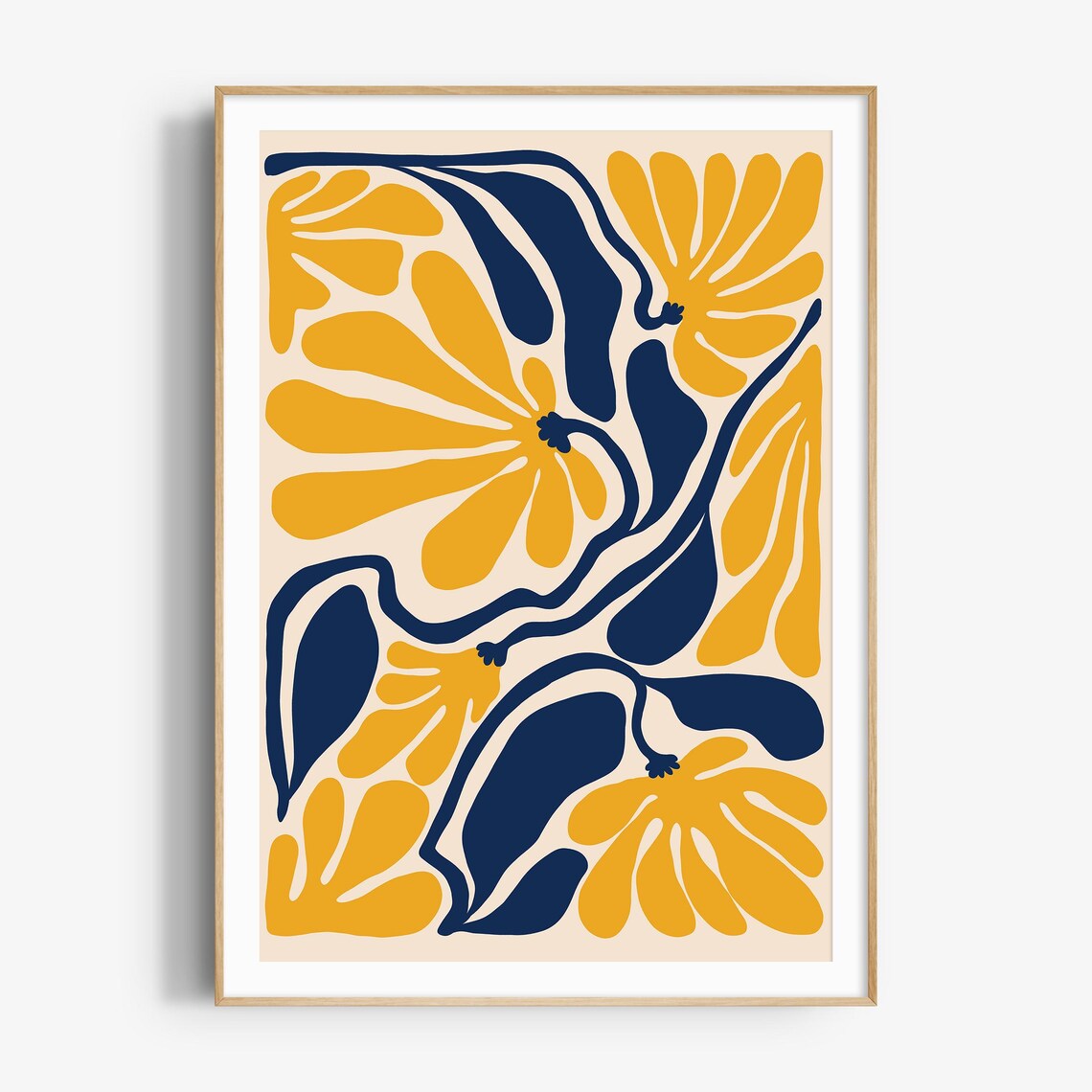 Matisse Style Cutout Floral Gold and Navy Abstract Botanical Poster - Image 4