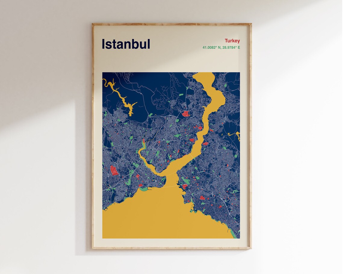 Istanbul Map Print, Modernist Travel Poster