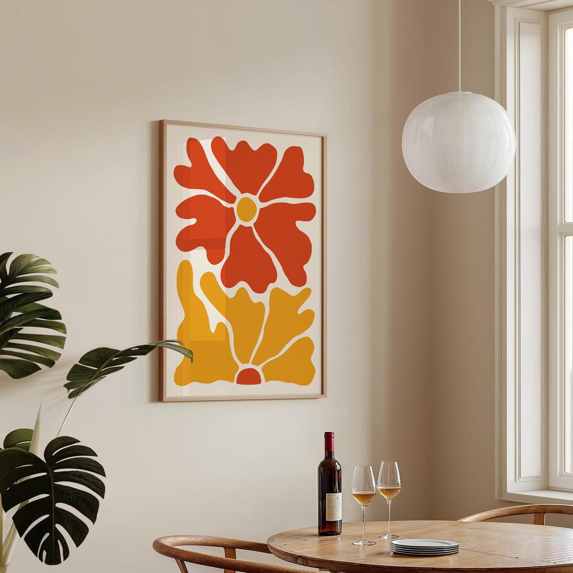 Matisse Style Red And Yellow Wavy Flower Abstract Art Poster - Image 2