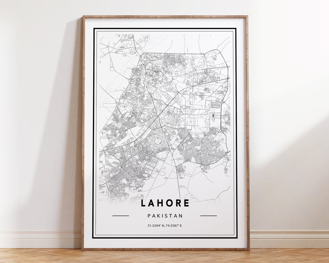 Lahore Pakistan Map Poster, City Street Map Print