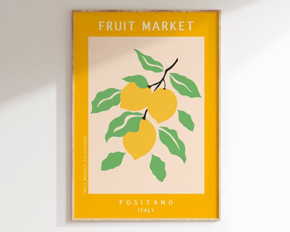 Positano Fruit Market Lemons Retro Kitchen Art Print