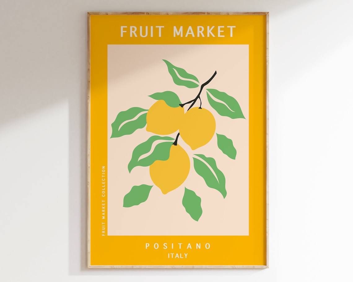 Positano Fruit Market Lemons Retro Kitchen Art Print