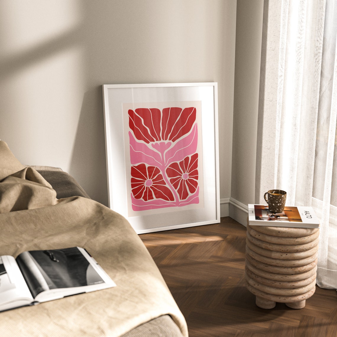 Pink Red Abstract Wavy Flower Botanical Matisse Style Art Print - Image 3