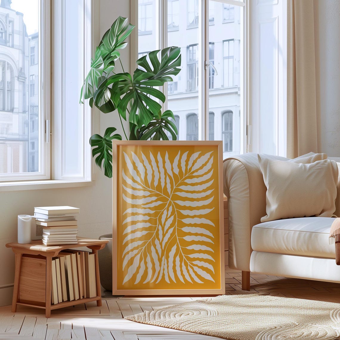 Matisse Style White Leaf On Yellow Orange Cut Paper Botanical Print - Image 3