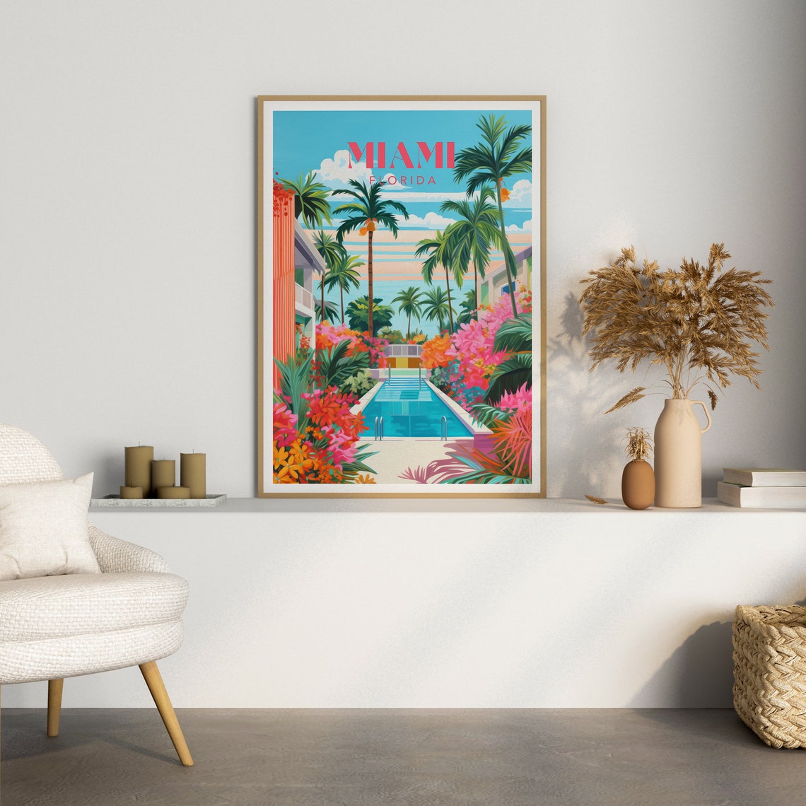Miami Art Print Colourful Travel Poster Miami Florida Travel Art Miami Painting Retro Miami Wall Art Colourful Travel Poster Gallery - Image 2