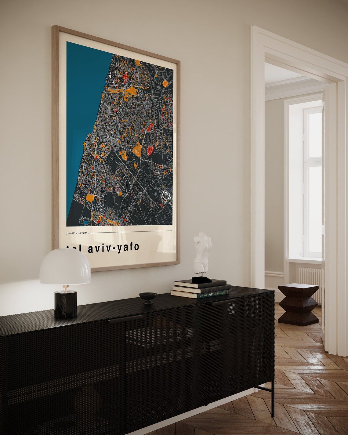 Tel Aviv Yafo Israel Retro Dark Coastal City Map Travel Poster - Image 3