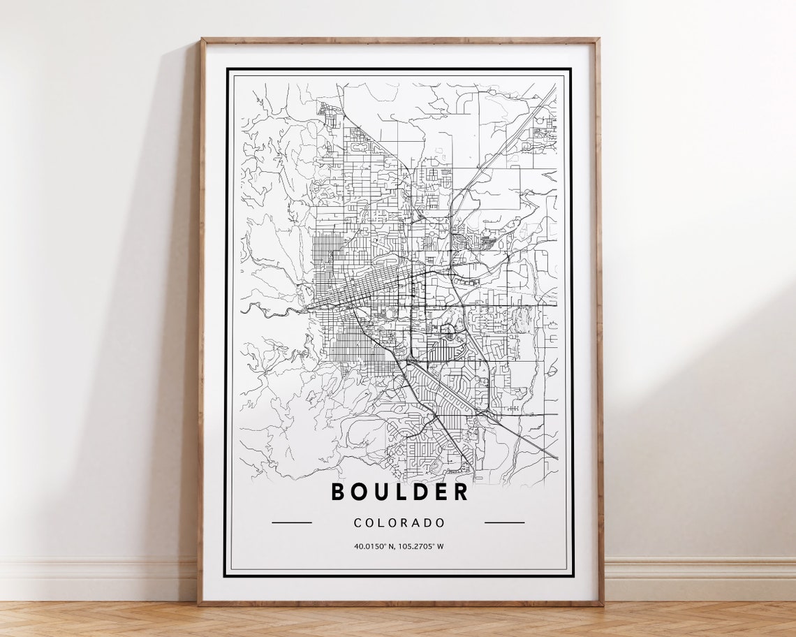 Modern Minimalist Boulder Colorado Black and White City Map Poster