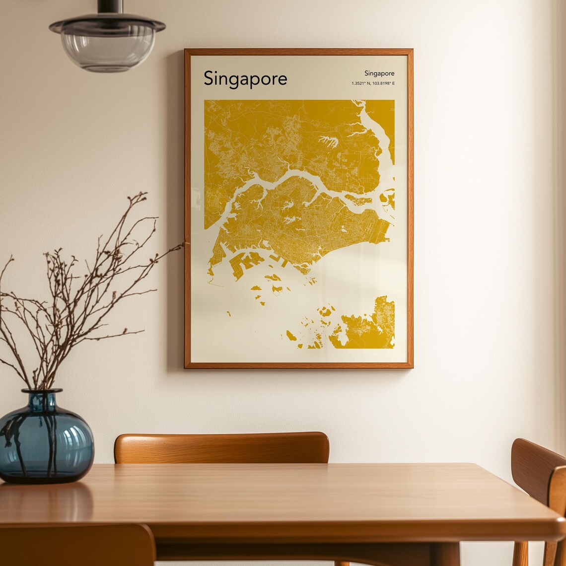 Singapore Map Poster Red Modern City Street Map Art Minimalist Decor - Image 3