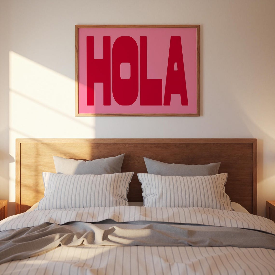 Hola Maximalist Typography Poster Bold Red Lettering Pink Landscape - Image 3