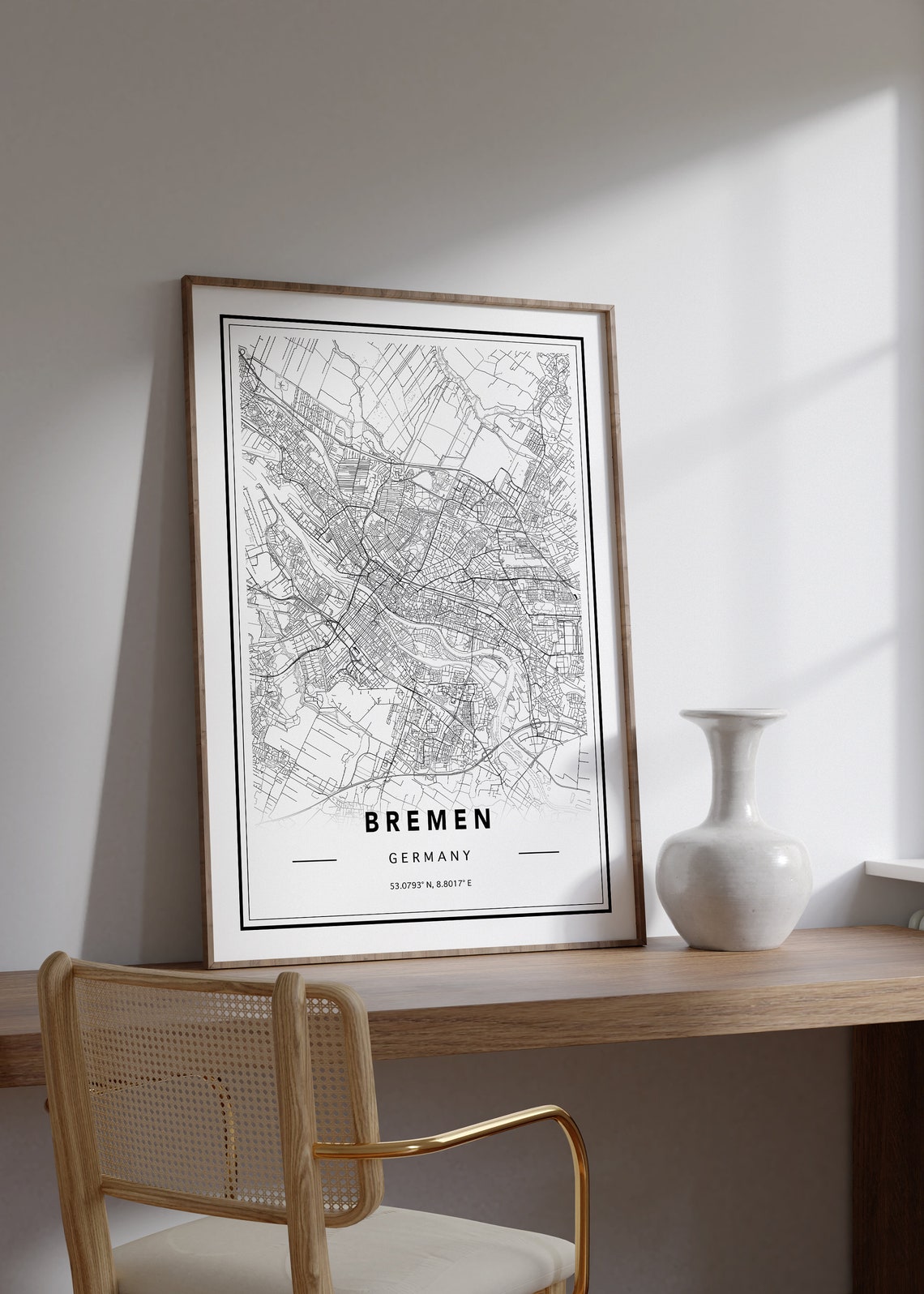 Modern Minimalist Bremen Germany Black and White City Map Poster - Image 2