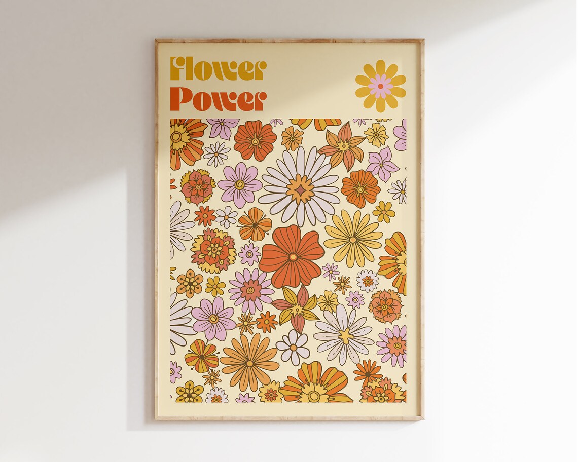 Retro Flower Poster Poster Retro Art Poster 70s Aesthetic Flower Market Style Poster 60s Hippie Flowers Colourful Groovy Poster R040