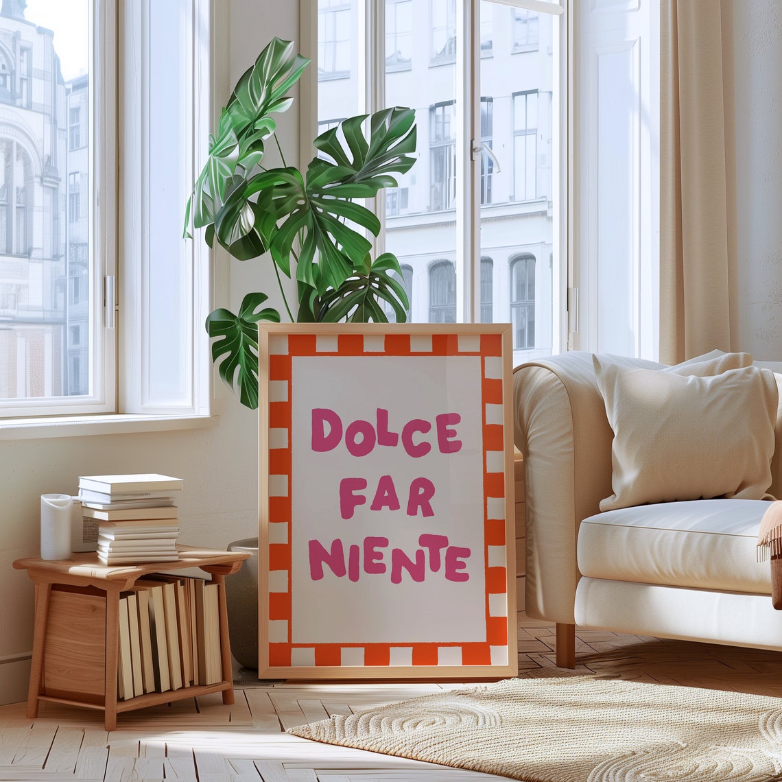 Dolce Far Niente Italian Sweet Life Pink Checkered Art Poster - Image 2