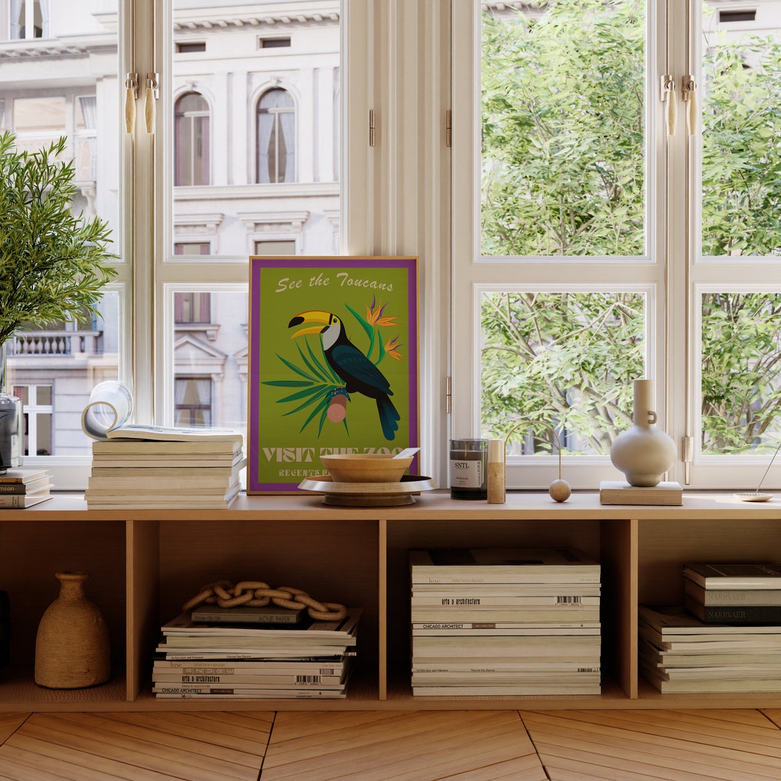 See the Toucans Visit the Zoo Regents Park London Retro Poster - Image 2