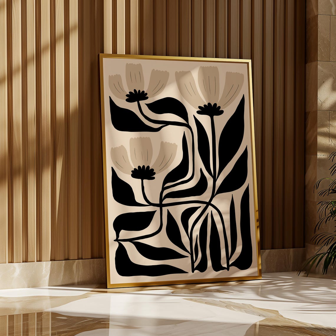 Black And Beige Abstract Flower Poster Bold Graphic Botanical Design - Image 4