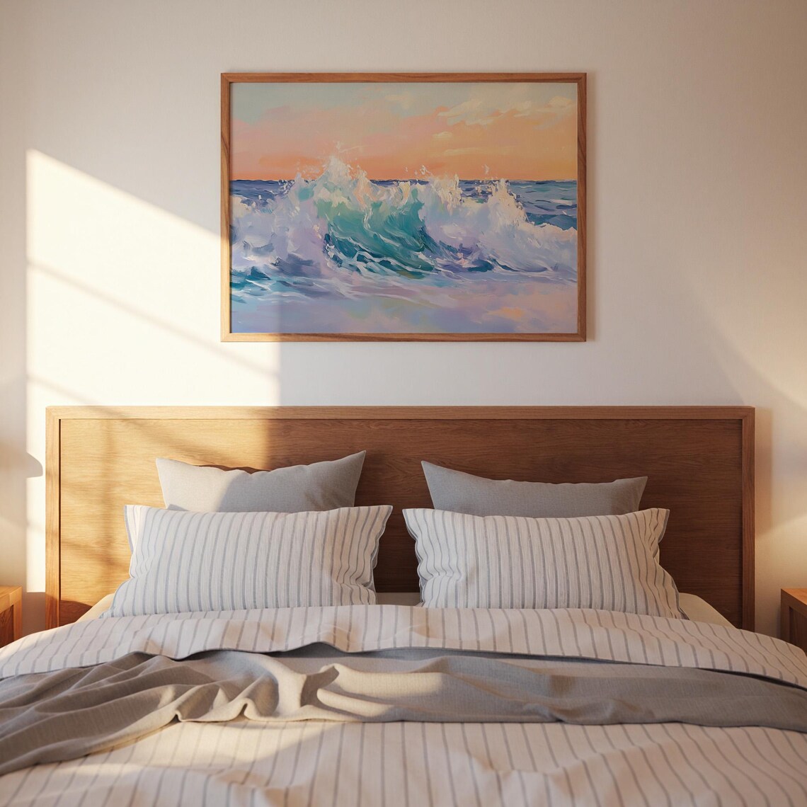 Pastel Ocean Wave Crashing Sunset Painting Coastal Beach Art Poster - Image 4