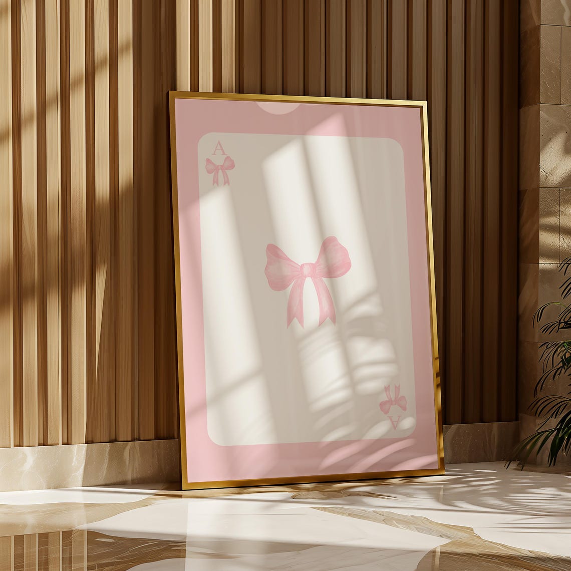 Coquette Pink Bow Playing Card Watercolour Girly Bedroom Poster - Image 2