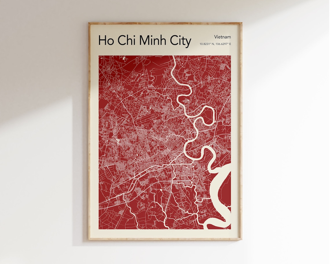 Ho Chi Minh City Map Poster, Travel Art Print