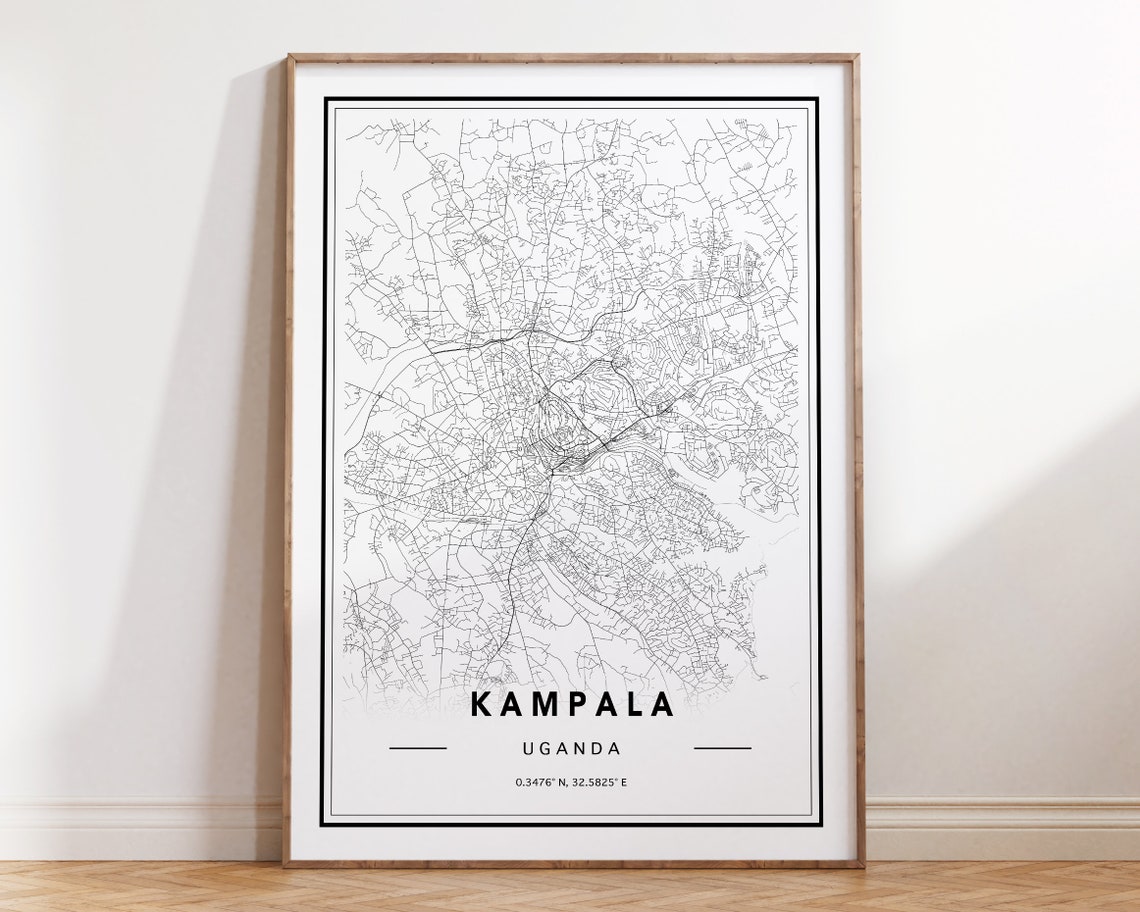 Modern Minimalist Kampala Uganda Black and White City Map Poster