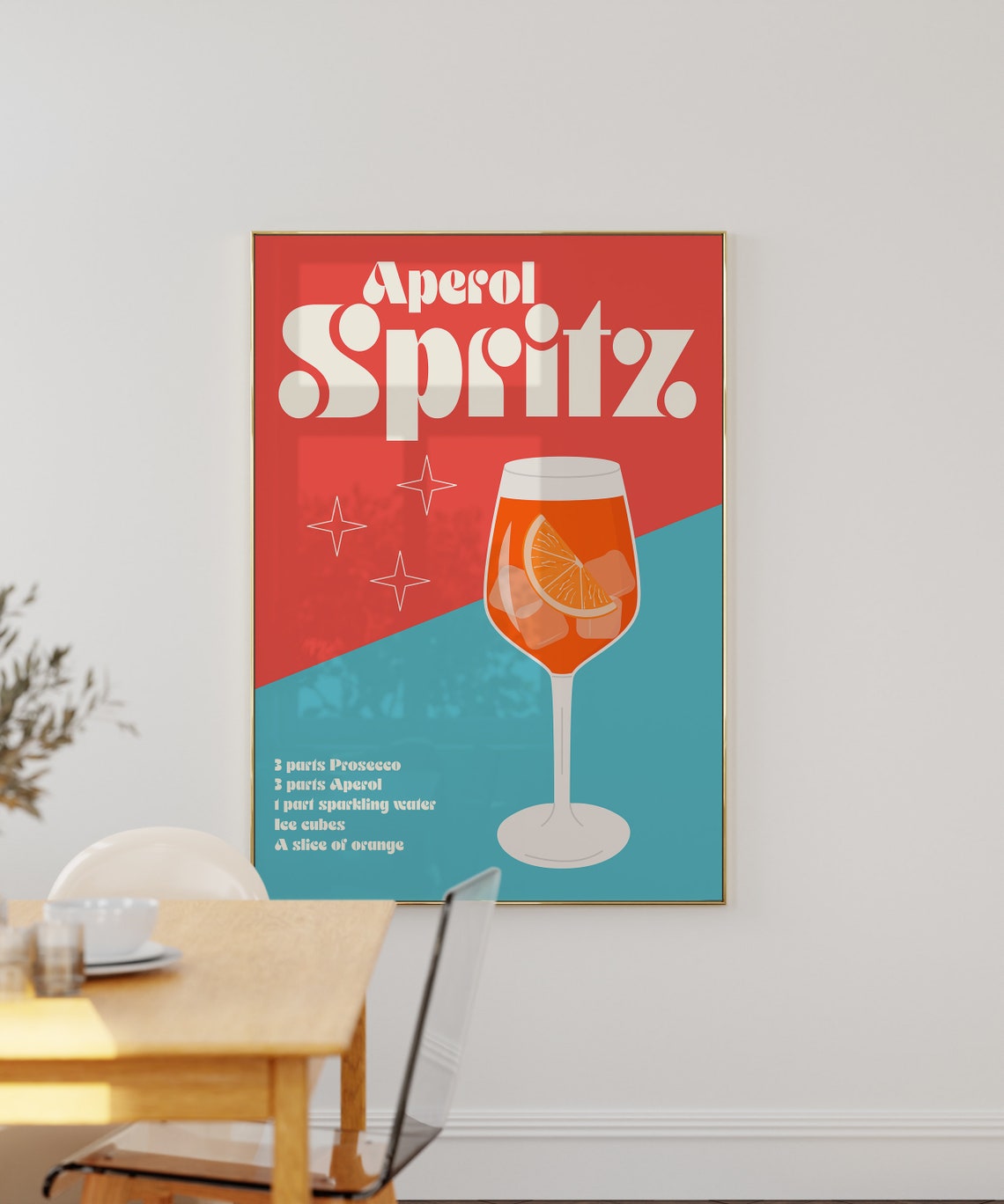 Aperol Spritz Retro Cocktail Recipe Kitchen Bar Cart Decor Poster - Image 2