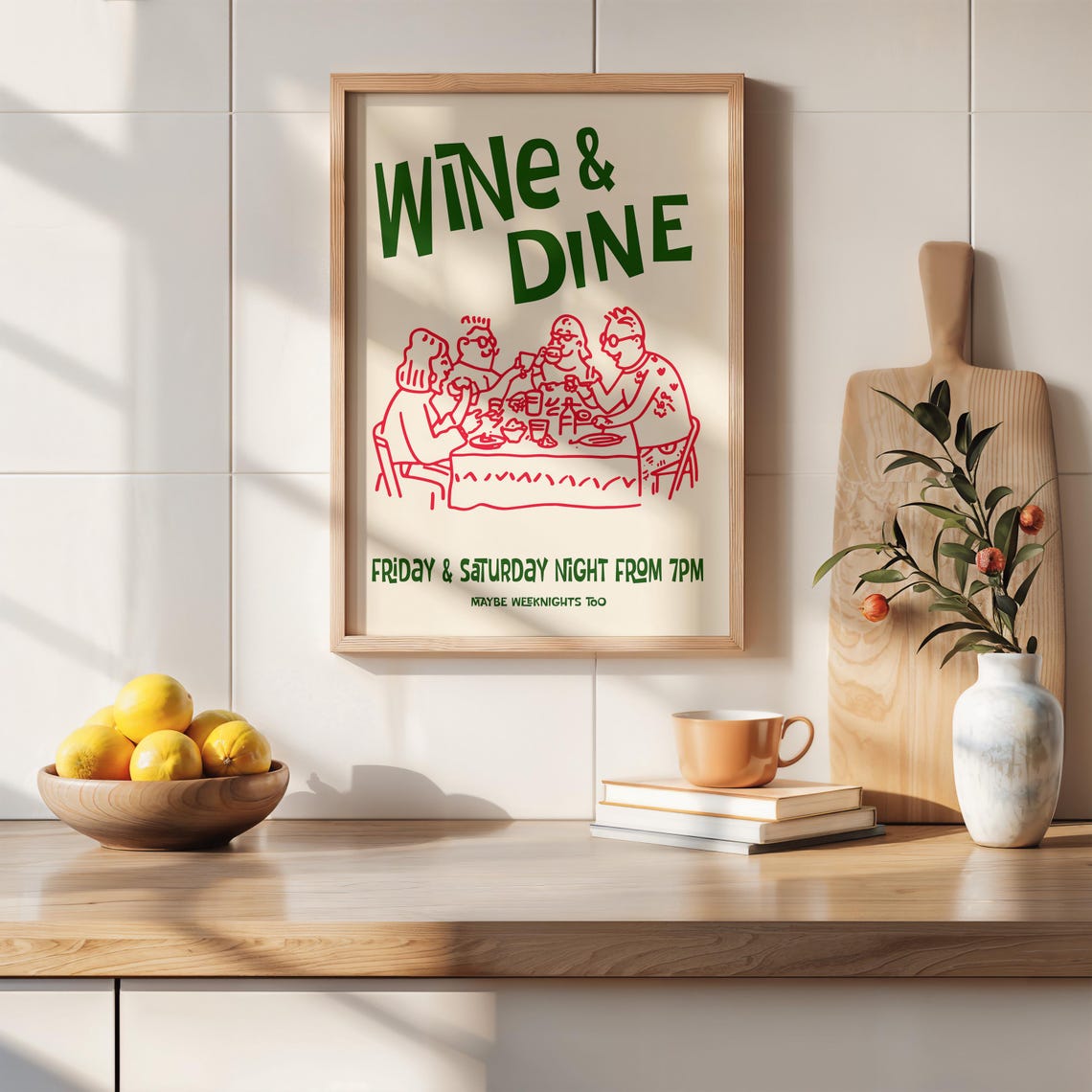 Wine And Dine Retro Dinner Party Hand Drawn Food Illustration Poster - Image 3
