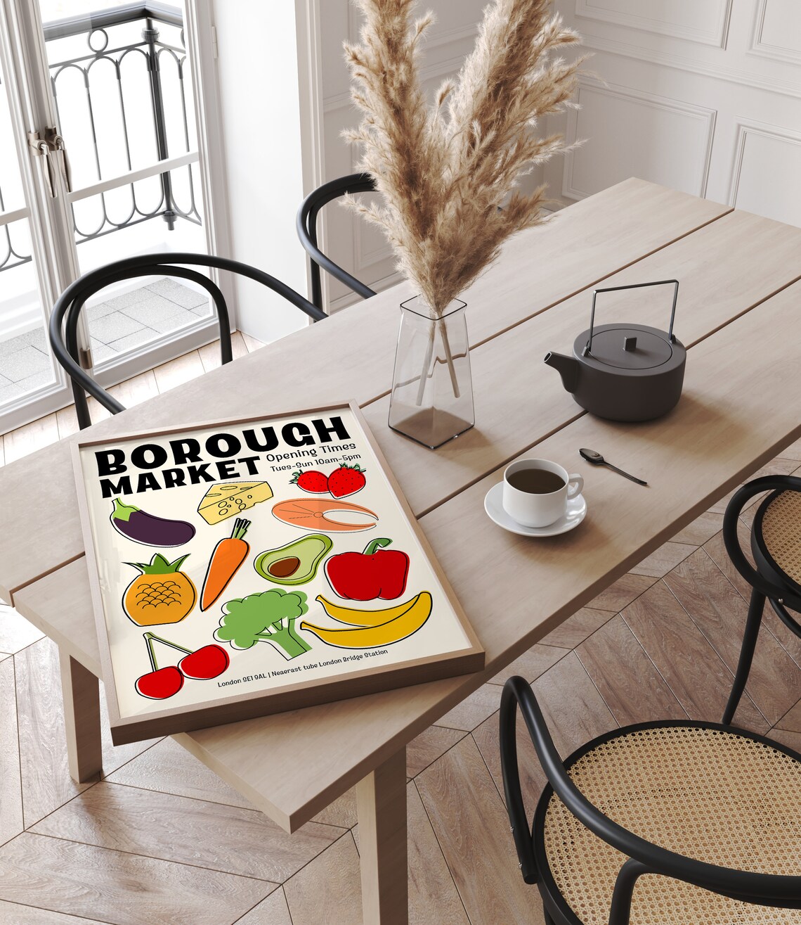 Borough Market London Illustrated Farmers Market Kitchen Poster - Image 3