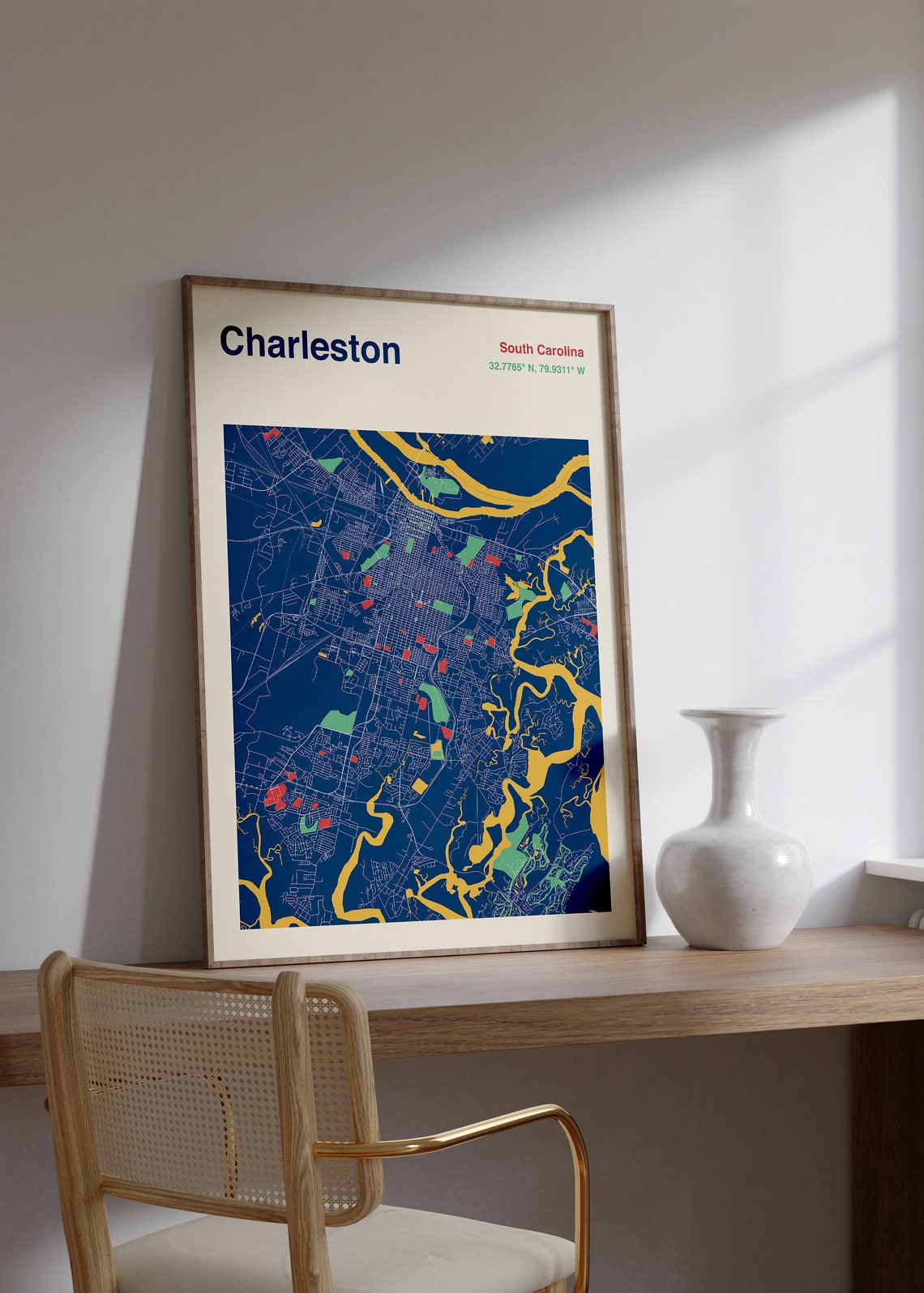 Charleston South Carolina Detailed Navy City Street Map Poster - Image 2