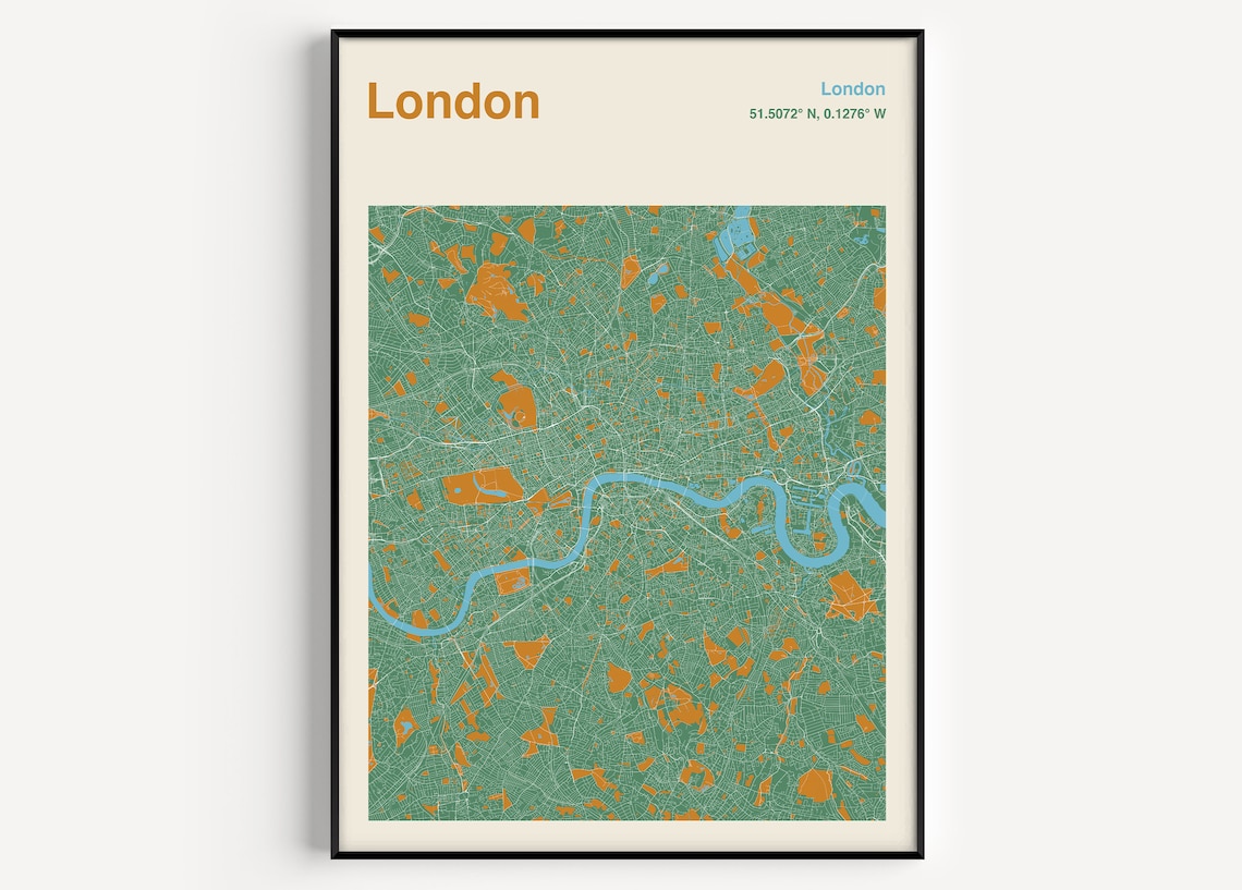 London Map Poster, Mid-Century Travel Poster