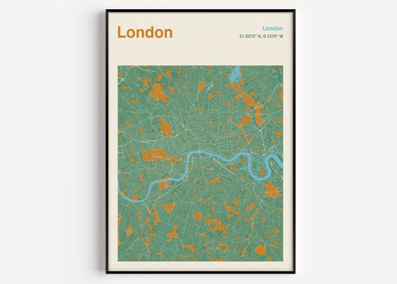 London Map Poster, Mid-Century Travel Poster