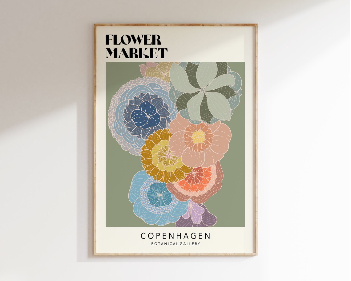 Flower Market Copenhagen Retro 70s Poster Print