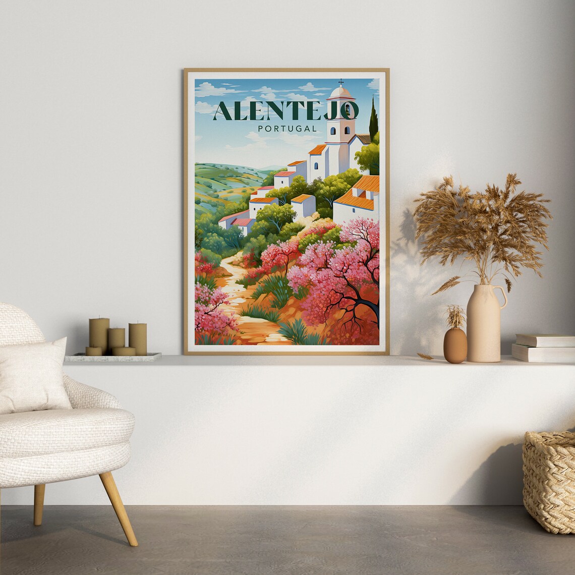 Alentejo Portugal Vintage Travel Landscape Hillside Village Poster - Image 3