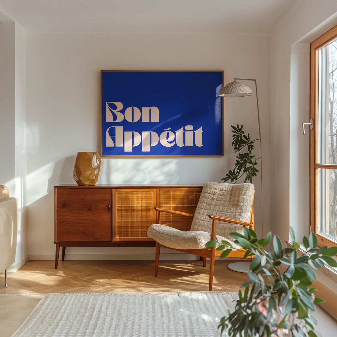 Bon Appetit Cream on Royal Blue French Dining Quote Art Poster - Image 3