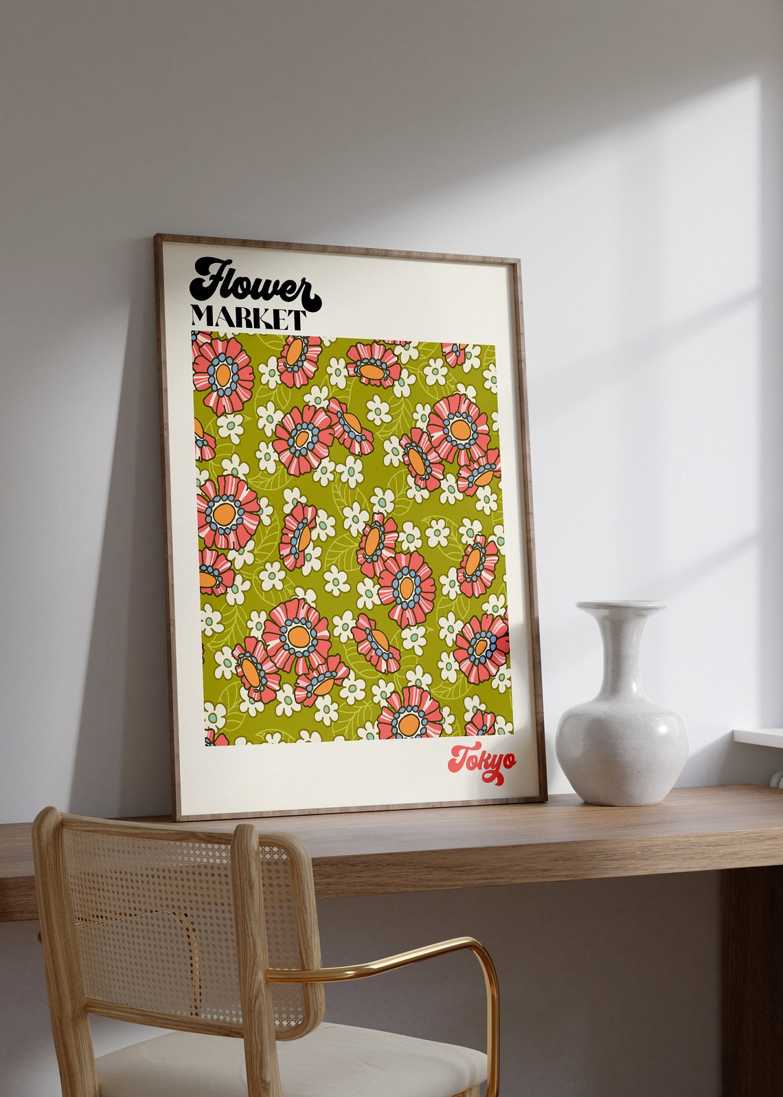 Flower Market Poster Flower Market Poster Hippie Flowers Poster Retro 70s Flower Market Boho Flower Market Print Retro Flowers F005